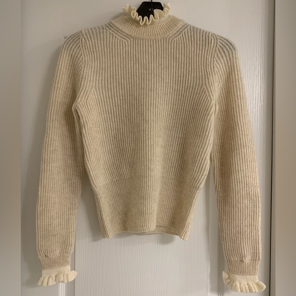 Sandro | Mike Ruffle-Trimmed Wool-Blend Sweater | Cream | Size 1 (US S) - Picture 3 of 10